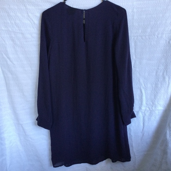 H&M Chiffon Shift Dress  Navy Blue Size 10 Lined Sheer Sleeves - Picture 6 of 14
